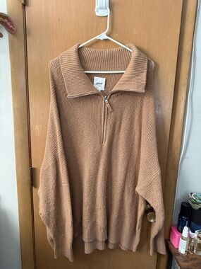 Cozy Tan Half-Zip Knit Pullover - Aerie